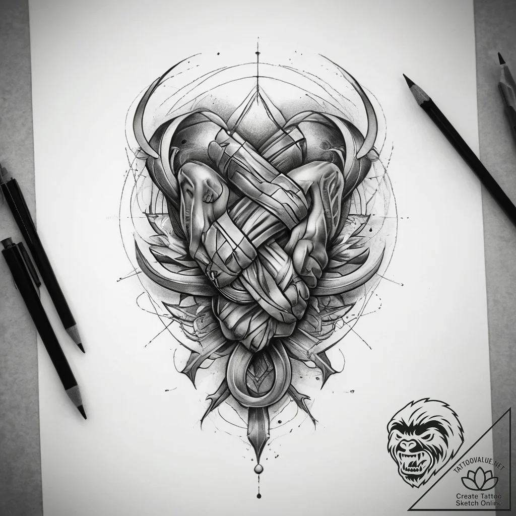 Tattoo sketch hands with a knot, tattoo flash... - tattoo sketch (№1758044336_0, 16.09.2025 17:38) — tattoovalue.net