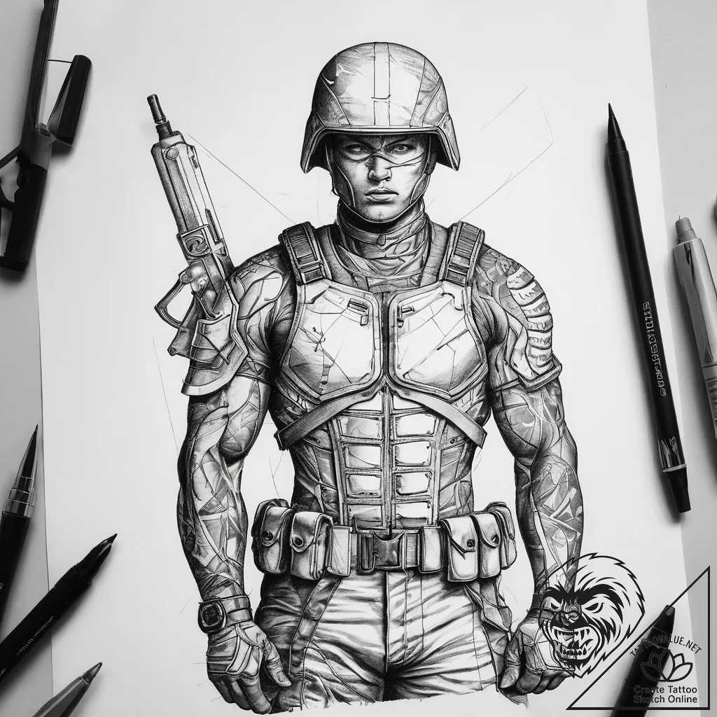 Tattoo sketch soldier with a scissors, tattoo... - tattoo sketch (№1758045108_0, 16.09.2025 17:51) — tattoovalue.net
