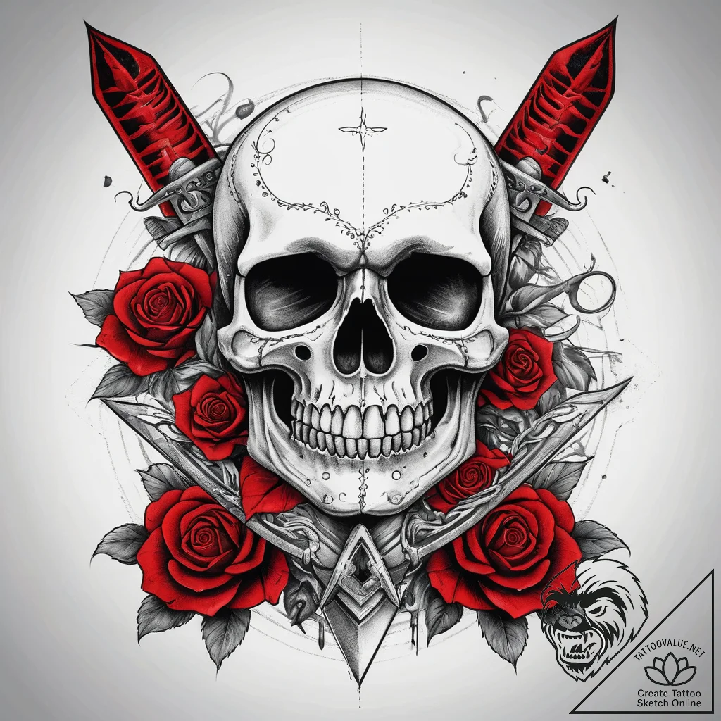 Tattoo sketch узор в виде черепа с кинжалом,... - tattoo sketch (№1758045303_0, 16.09.2025 17:55) — tattoovalue.net