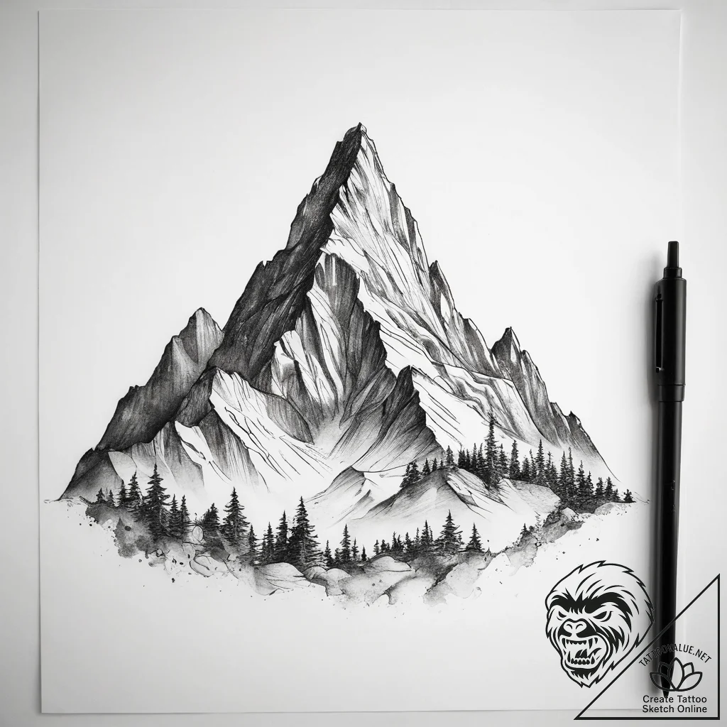 Tattoo sketch mountain - tattoo sketch (№1758045497_0, 16.09.2025 17:58) — tattoovalue.net