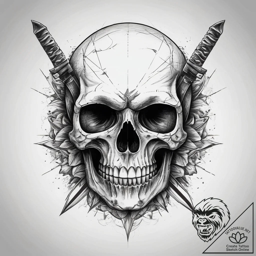 Tattoo sketch skull with a knife, artistic ta... - tattoo sketch (№1758048015_0, 16.09.2025 18:40) — tattoovalue.net