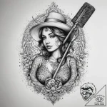 Tattoo sketch curling a person with a broom,… – tattoo sketch (№1758048791_0, 16.09.2025 18:53) — tattoovalue.net