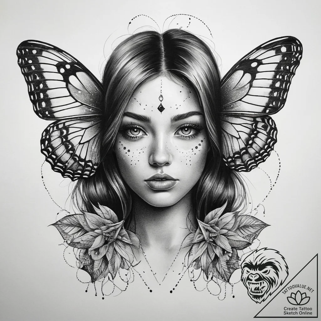 Tattoo sketch butterfly girl tattoo, tattoo f... - tattoo sketch (№1758052664_0, 16.09.2025 19:57) — tattoovalue.net
