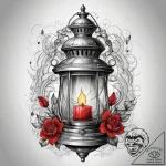 Tattoo sketch old lantern with a light, tatto… – tattoo sketch (№1758054410_0, 16.09.2025 20:26) — tattoovalue.net