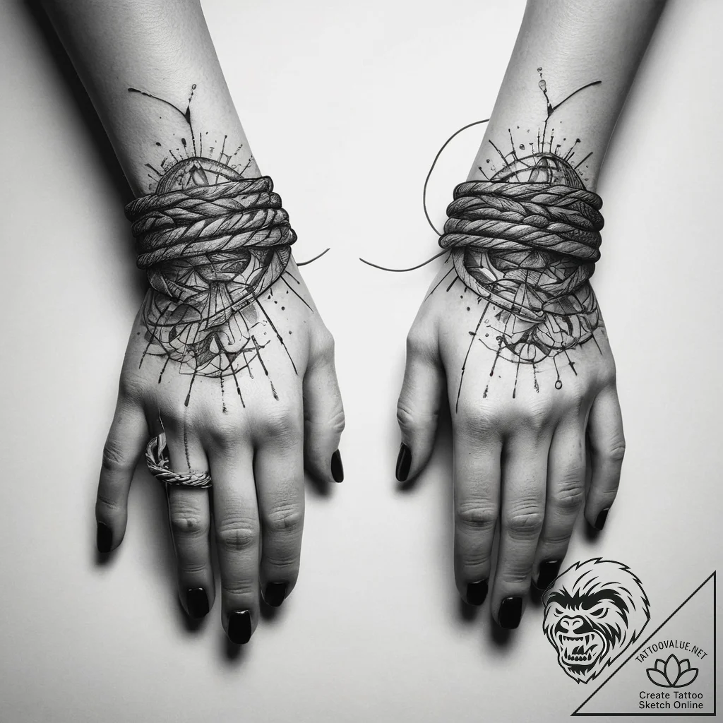 Tattoo sketch hands with a rope, tattoo flash... - tattoo sketch (№1758055578_0, 16.09.2025 20:46) — tattoovalue.net
