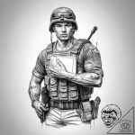 Tattoo sketch soldier with a book – tattoo sketch (№1758056355_0, 16.09.2025 20:59) — tattoovalue.net