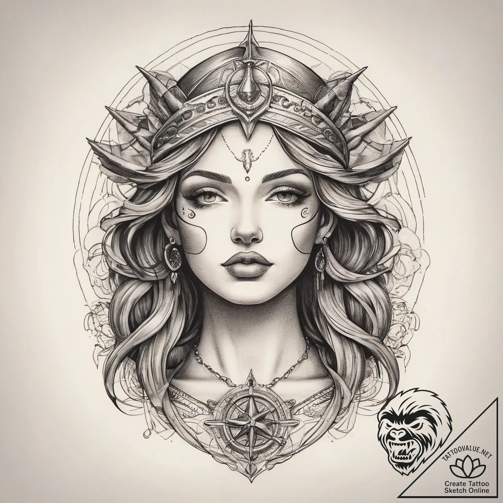 Tattoo sketch goddess tattoo, tattoo line art... - tattoo sketch (№1758056548_0, 16.09.2025 21:02) — tattoovalue.net