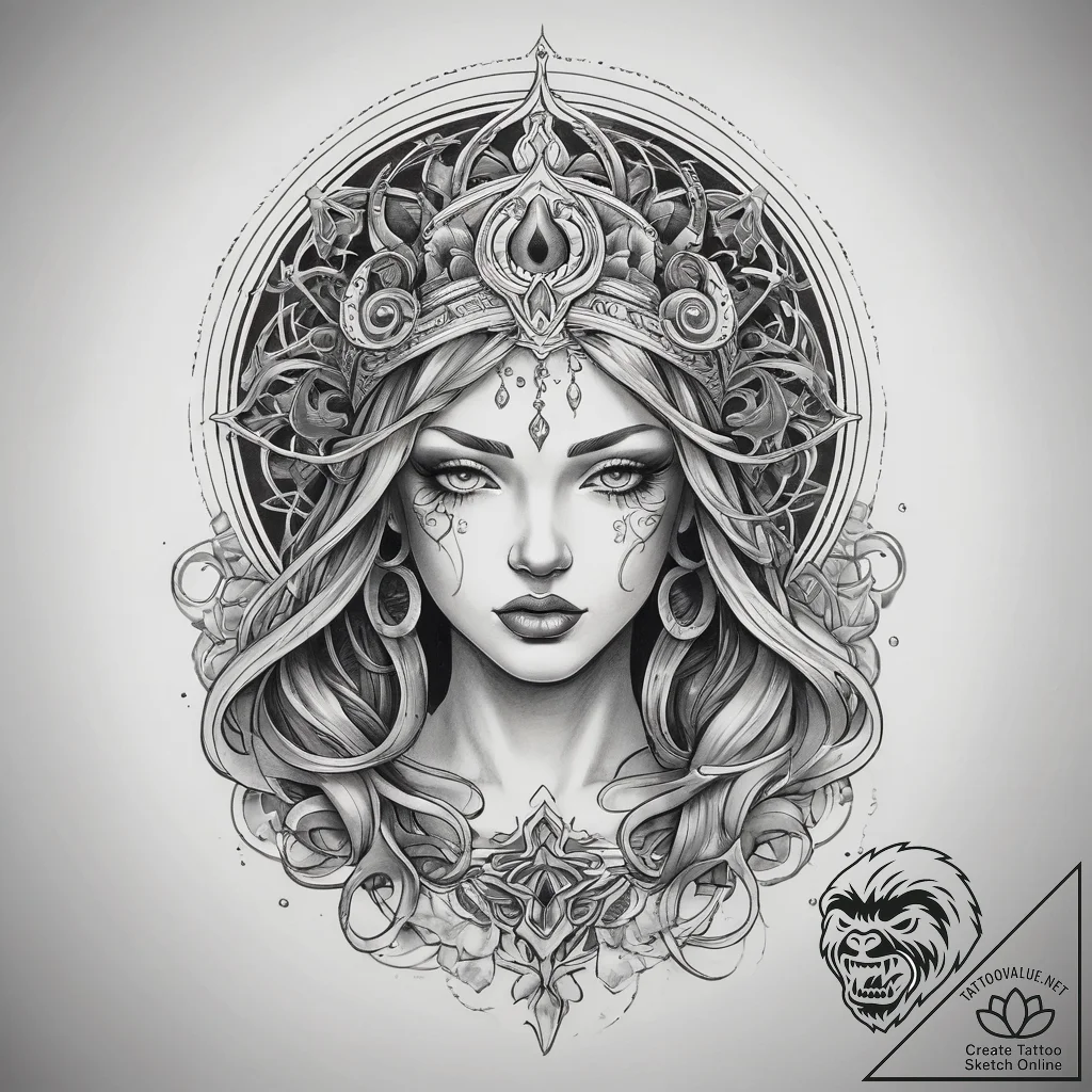 Tattoo sketch spiritual character, concept ar... - tattoo sketch (№1758057129_0, 16.09.2025 21:12) — tattoovalue.net