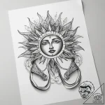 Tattoo sketch sandal with a sun – tattoo sketch (№1758057903_0, 16.09.2025 21:25) — tattoovalue.net