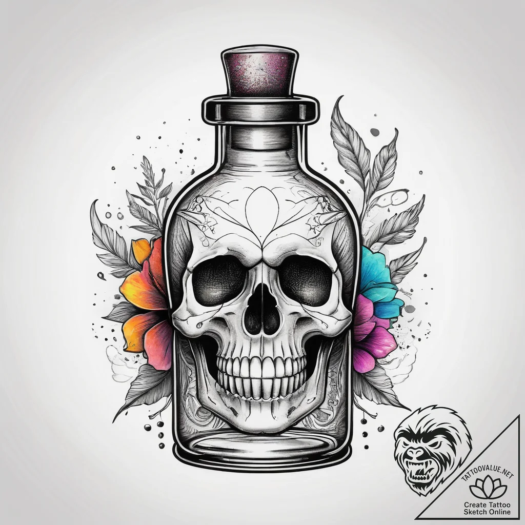 Tattoo sketch magic potion bottle with a skul... - tattoo sketch (№1758059064_0, 16.09.2025 21:44) — tattoovalue.net