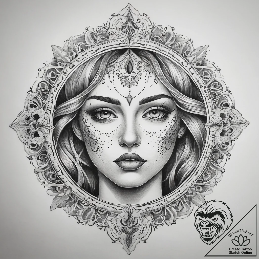 Tattoo sketch broken mirror reflecting a pers... - tattoo sketch (№1758060267_0, 16.09.2025 22:04) — tattoovalue.net