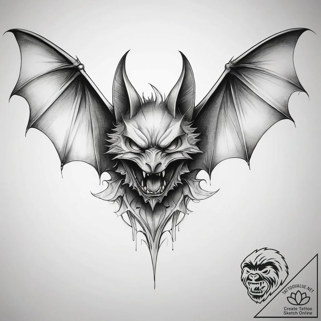 Tattoo sketch bat, concept art for tattoo, ne... - tattoo sketch (№1758062433_0, 16.09.2025 22:40) — tattoovalue.net