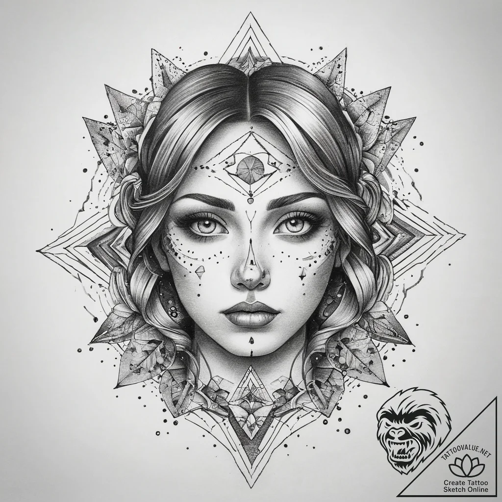 Tattoo sketch cosmic self, tattoo line art, o... - tattoo sketch (№1758063031_0, 16.09.2025 22:50) — tattoovalue.net
