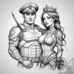 Tattoo sketch soldier with a princess, concep… – tattoo sketch (№1758063422_0, 16.09.2025 22:57) — tattoovalue.net