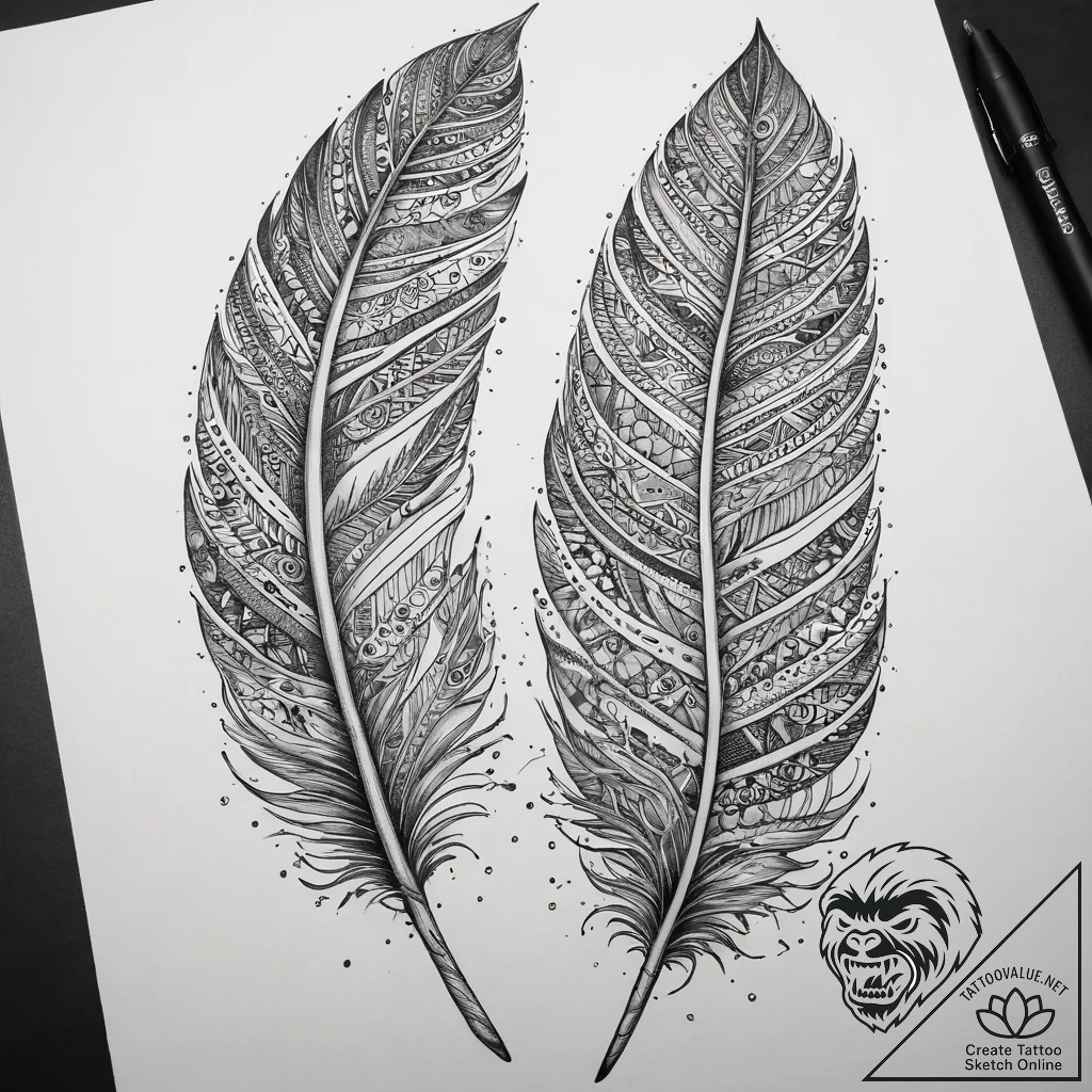Tattoo sketch feather of ma'at with a truth,... - tattoo sketch (№1758065023_0, 16.09.2025 23:23) — tattoovalue.net