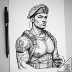 Tattoo sketch soldier with a document, tattoo… – tattoo sketch (№1758069384_0, 17.09.2025 00:36) — tattoovalue.net