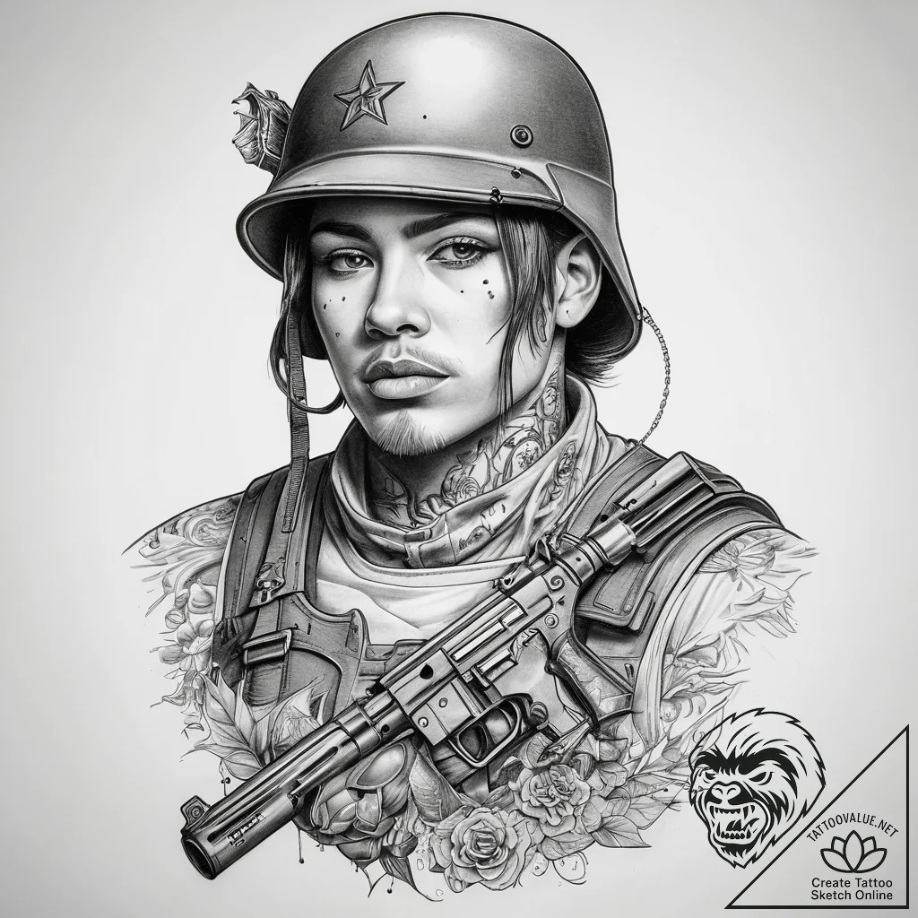 Tattoo sketch soldier with a key, tattoo flas... - tattoo sketch (№1758069578_0, 17.09.2025 00:39) — tattoovalue.net