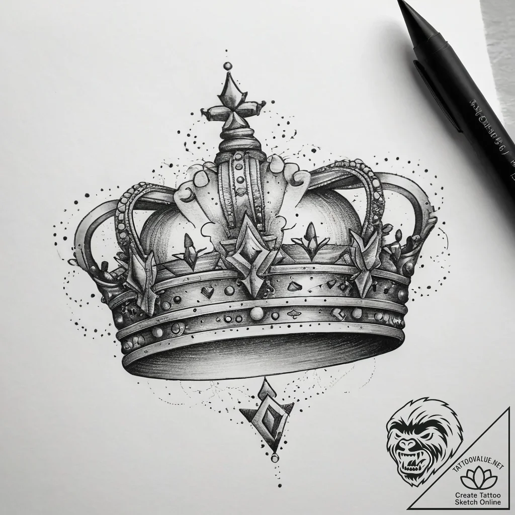 Tattoo sketch crown, tattoo line art, black a... - tattoo sketch (№1758070373_0, 17.09.2025 00:52) — tattoovalue.net