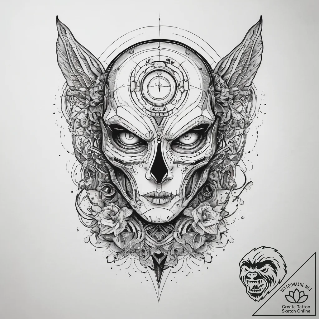 Sci-fi & fantasy, tattoo line art, black outl... - tattoo sketch (№1758071558_0, 17.09.2025 01:12) — tattoovalue.net