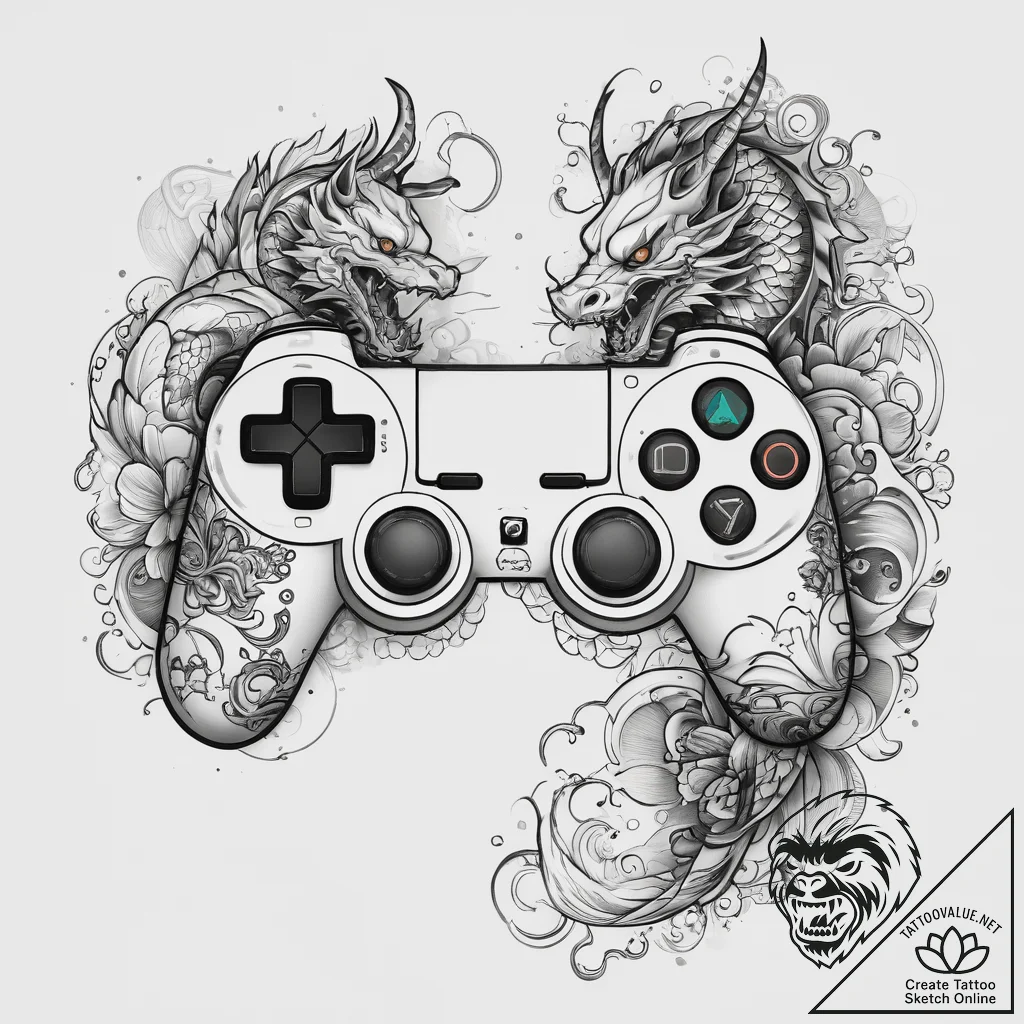 Tattoo sketch gaming controller with buttons,... - tattoo sketch (№1758072147_0, 17.09.2025 01:22) — tattoovalue.net