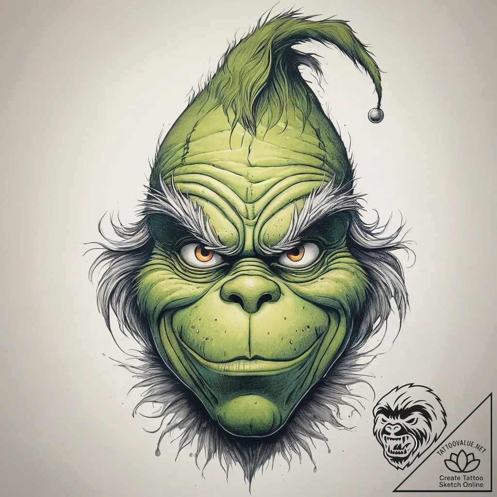 Tattoo sketch the grinch with a foot, tattoo... - tattoo sketch (№1758073119_0, 17.09.2025 01:38) — tattoovalue.net