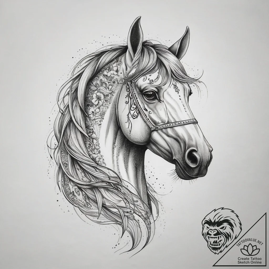 Tattoo sketch spirit horse, tattoo line art,... - tattoo sketch (№1758075690_0, 17.09.2025 02:21) — tattoovalue.net