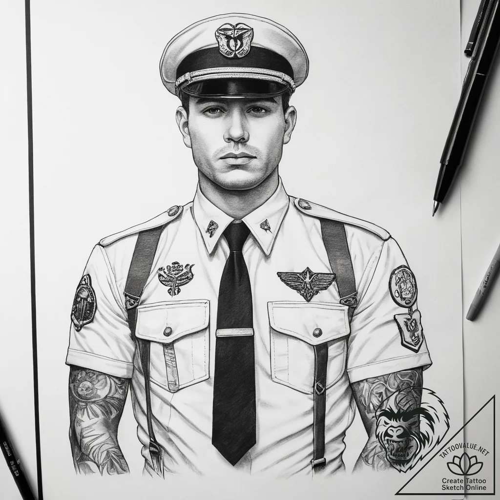 Tattoo sketch pilot pilot's uniform - tattoo sketch (№1758076475_0, 17.09.2025 02:34) — tattoovalue.net