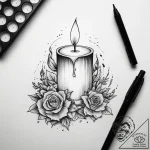 Tattoo sketch book stack with a candle, ink i… – tattoo sketch (№1758076879_0, 17.09.2025 02:41) — tattoovalue.net
