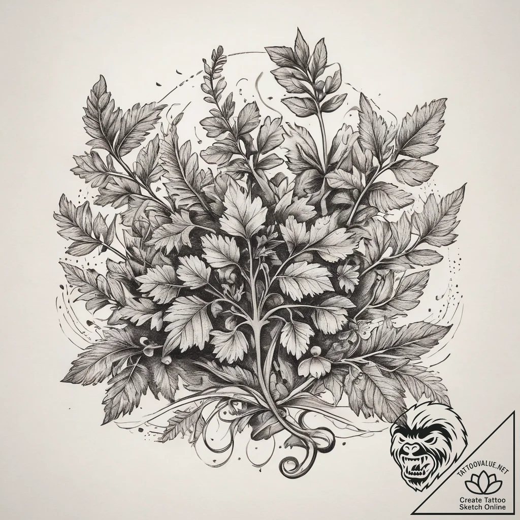 Tattoo sketch parsley, tattoo sketch design,... - tattoo sketch (№1758077284_0, 17.09.2025 02:48) — tattoovalue.net