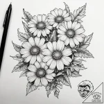 Tattoo sketch feverfew flowers, tattoo line a… – tattoo sketch (№1758079440_0, 17.09.2025 03:24) — tattoovalue.net