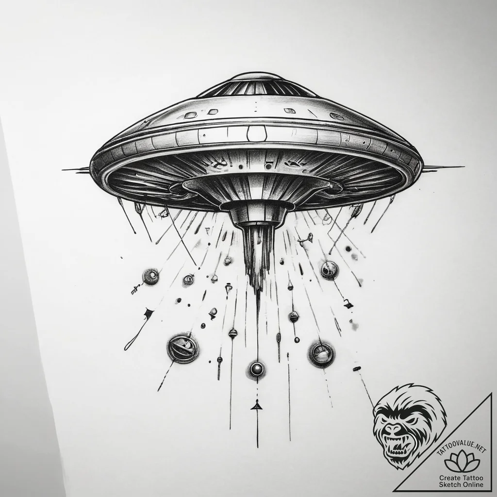 Tattoo sketch ufo beam - tattoo sketch (№1758082412_0, 17.09.2025 04:13) — tattoovalue.net