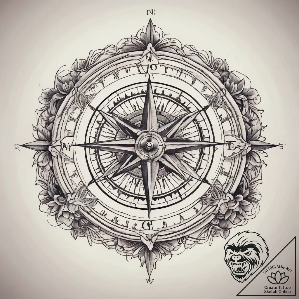 Tattoo sketch historical book with a compass,... - tattoo sketch (№1758083969_0, 17.09.2025 04:39) — tattoovalue.net