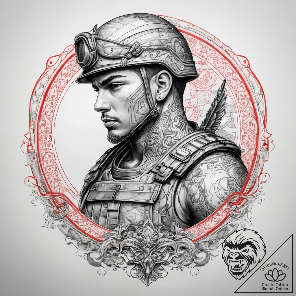Tattoo sketch soldier with a document, tattoo... - tattoo sketch (№1758084373_0, 17.09.2025 04:46) — tattoovalue.net
