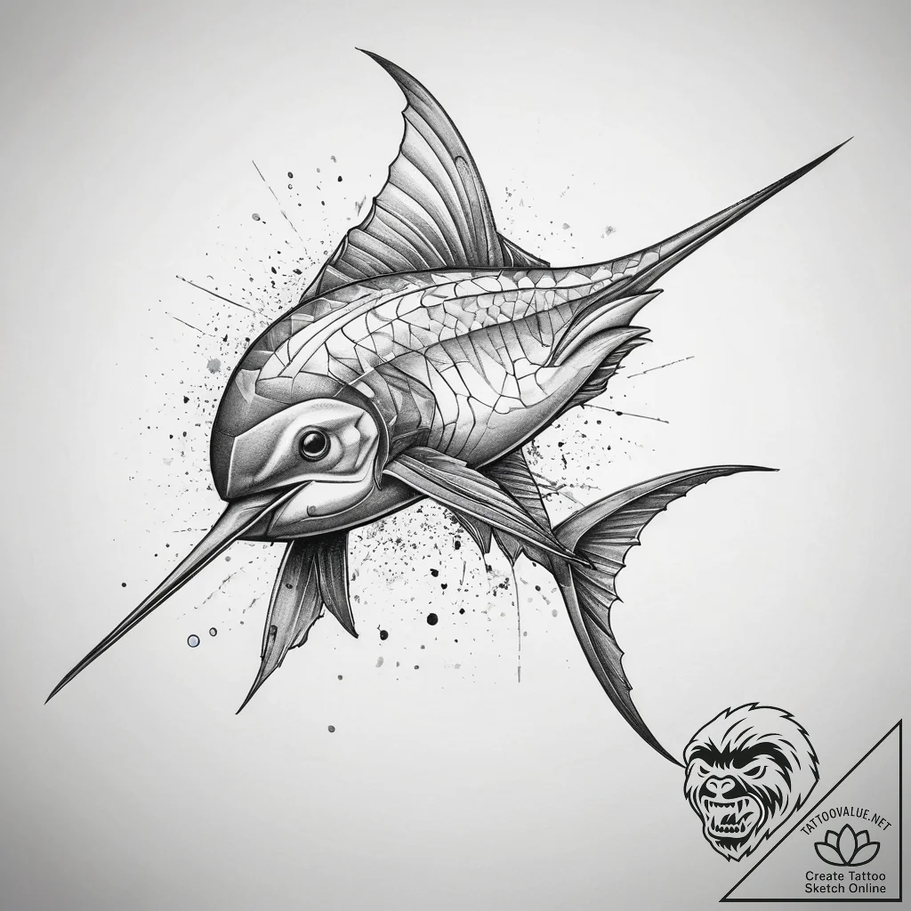 Tattoo sketch swordfish, tattoo line art, sof... - tattoo sketch (№1758084567_0, 17.09.2025 04:49) — tattoovalue.net