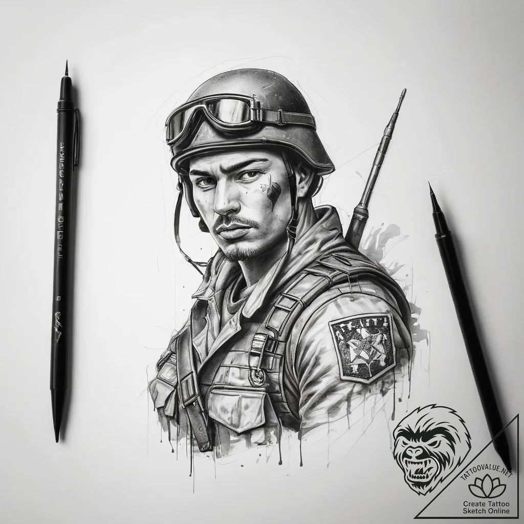Tattoo sketch soldier with a needle - tattoo sketch (№1758084761_0, 17.09.2025 04:52) — tattoovalue.net