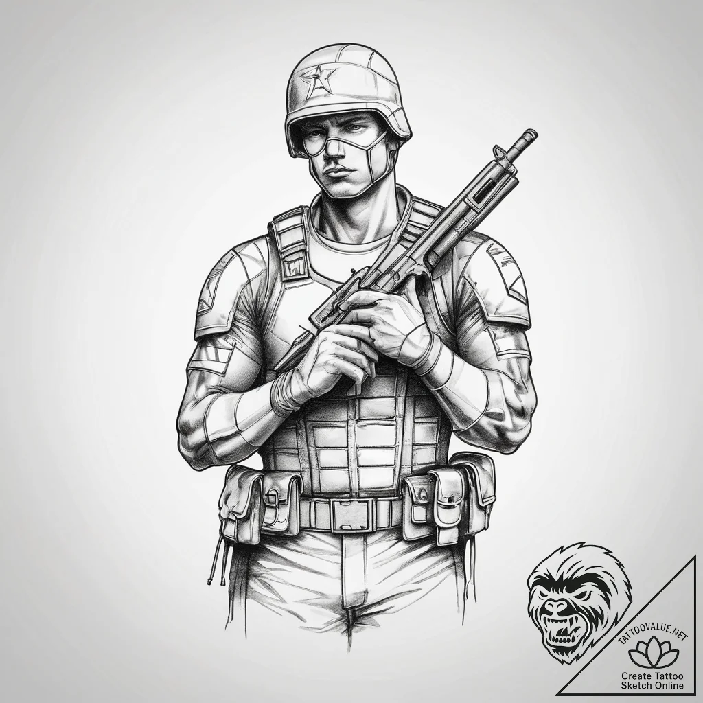 Tattoo sketch soldier with a key, artistic ta... - tattoo sketch (№1758085343_0, 17.09.2025 05:02) — tattoovalue.net