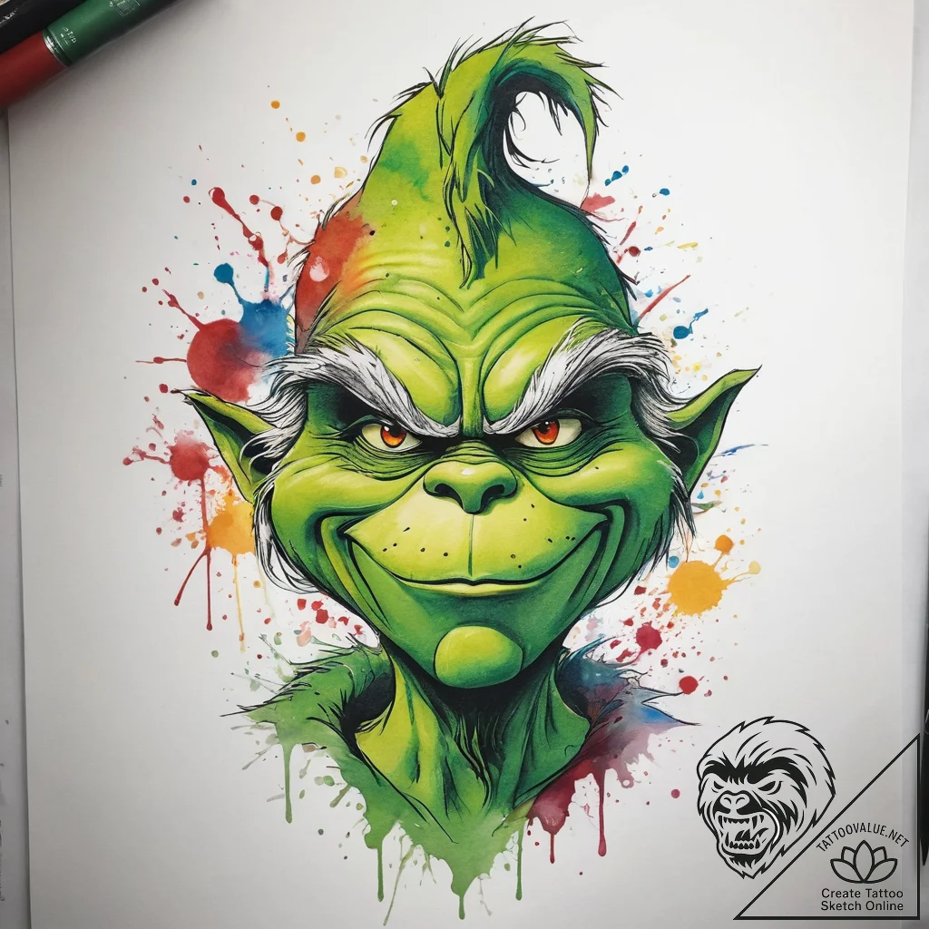 Tattoo sketch the grinch with a hand, tattoo... - tattoo sketch (№1758085735_0, 17.09.2025 05:08) — tattoovalue.net