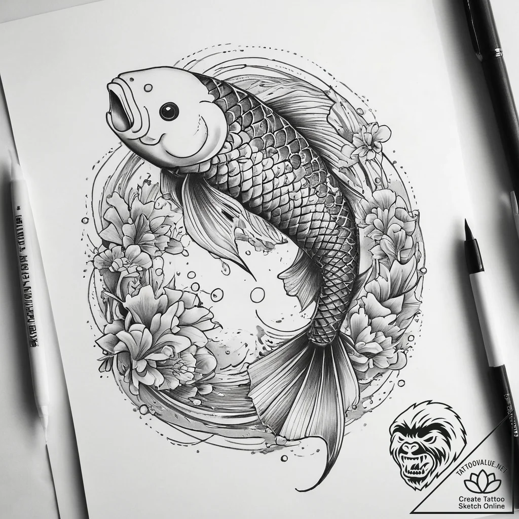 Tattoo sketch irezumi карп кои, concept art f... - tattoo sketch (№1758086132_0, 17.09.2025 05:15) — tattoovalue.net