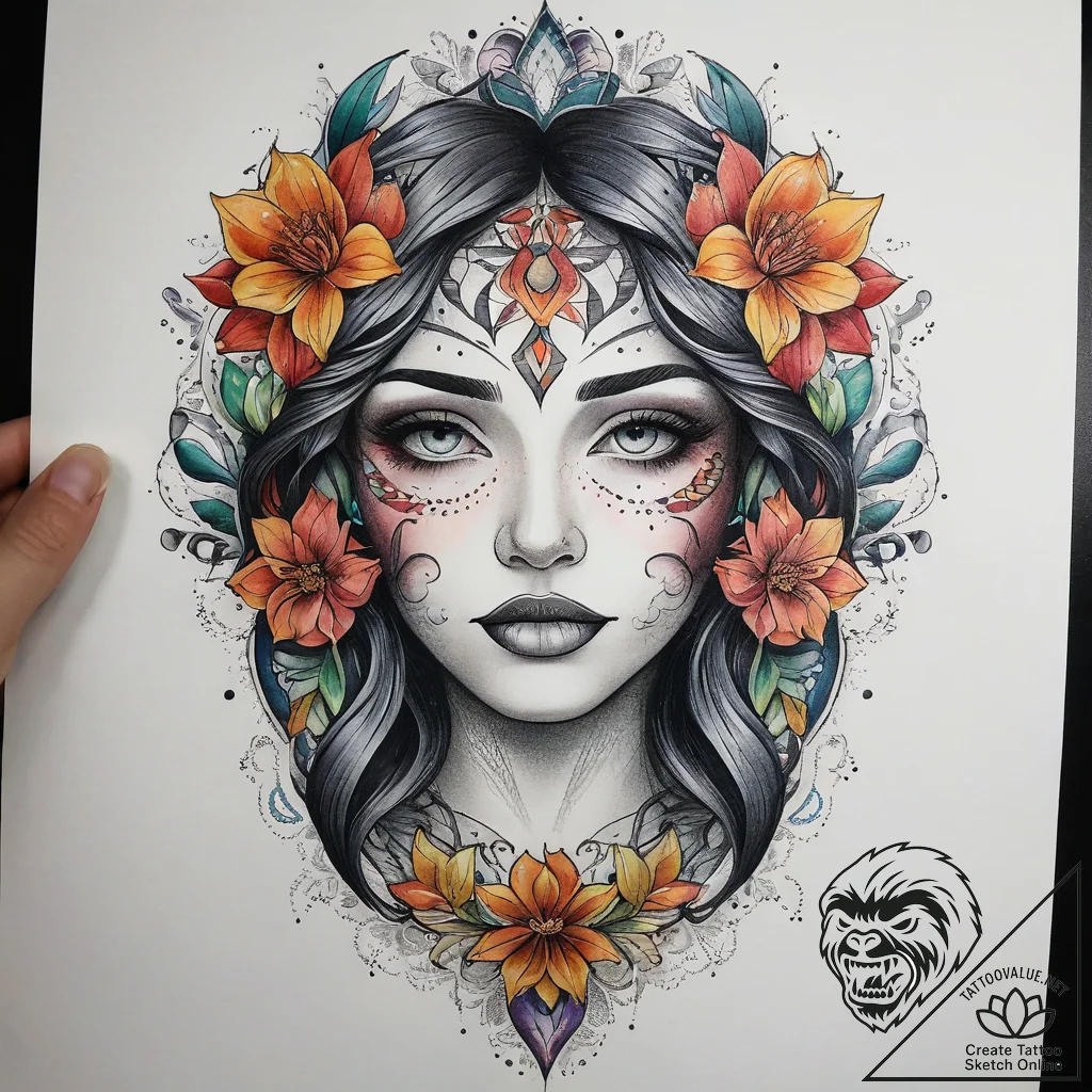 Tattoo sketch узор в виде лица, tattoo drawin... - tattoo sketch (№1758086522_0, 17.09.2025 05:22) — tattoovalue.net