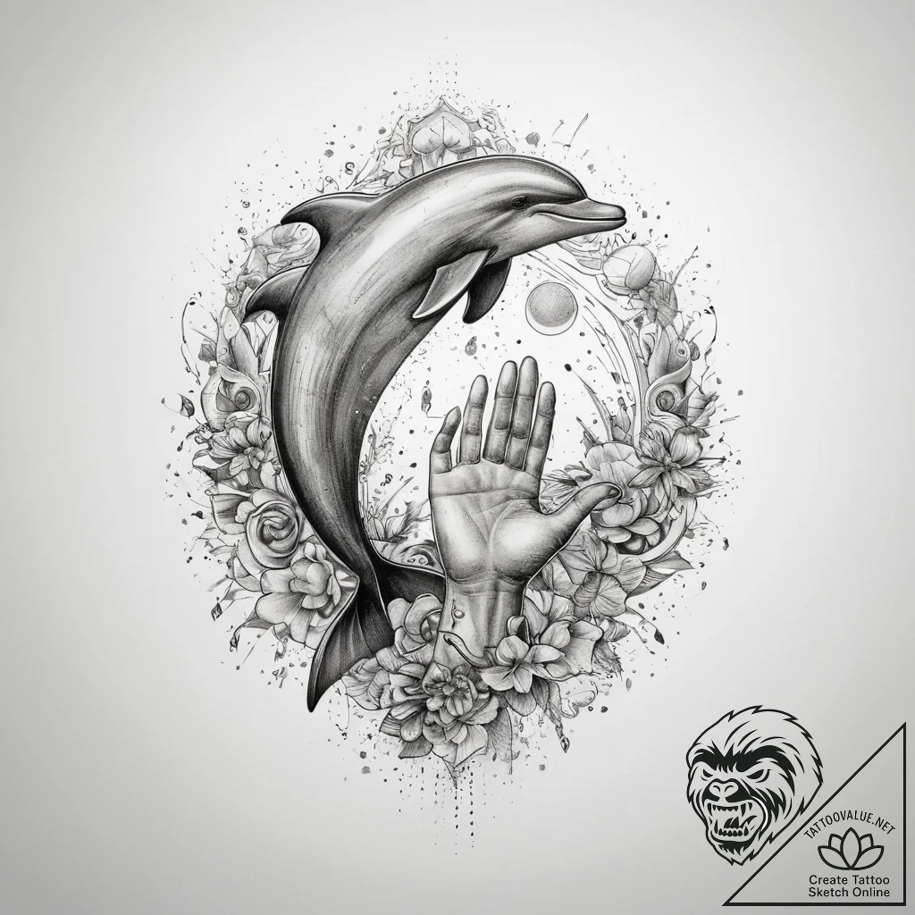 Tattoo sketch hands with a dolphin, tattoo dr... - tattoo sketch (№1758086910_0, 17.09.2025 05:28) — tattoovalue.net