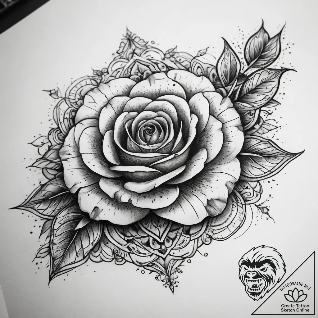Tattoo sketch galaxy in a rose, tattoo flash... - tattoo sketch (№1758087306_0, 17.09.2025 05:35) — tattoovalue.net