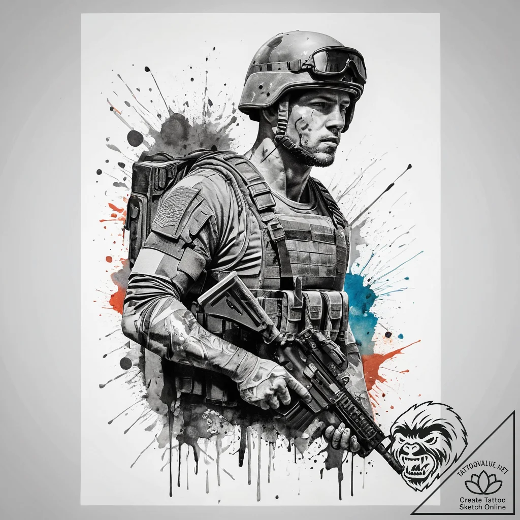 Tattoo sketch soldier with a document, concep... - tattoo sketch (№1758087508_0, 17.09.2025 05:38) — tattoovalue.net