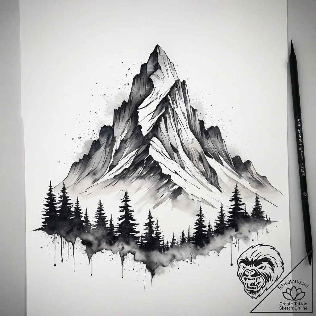 Tattoo sketch mountain, artistic tattoo sketc... - tattoo sketch (№1758087902_0, 17.09.2025 05:45) — tattoovalue.net