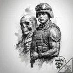Tattoo sketch soldier with a ghost – tattoo sketch (№1758090438_0, 17.09.2025 06:27) — tattoovalue.net