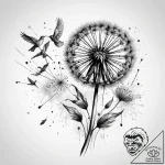 Tattoo sketch dandelion with flying birds, ta… – tattoo sketch (№1758094767_0, 17.09.2025 07:39) — tattoovalue.net
