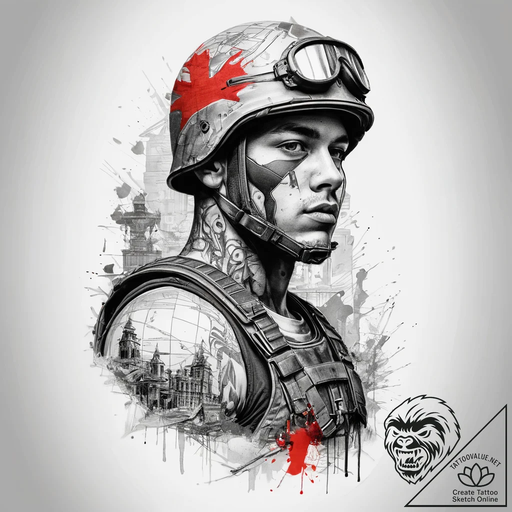 Tattoo sketch soldier with a map, ink illustr... - tattoo sketch (№1758095158_0, 17.09.2025 07:45) — tattoovalue.net