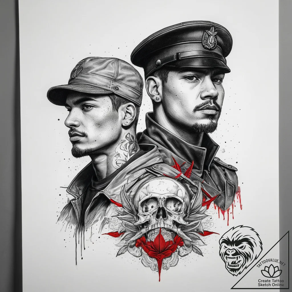 Tattoo sketch soldier with a friend, tattoo l... - tattoo sketch (№1758095958_0, 17.09.2025 07:59) — tattoovalue.net