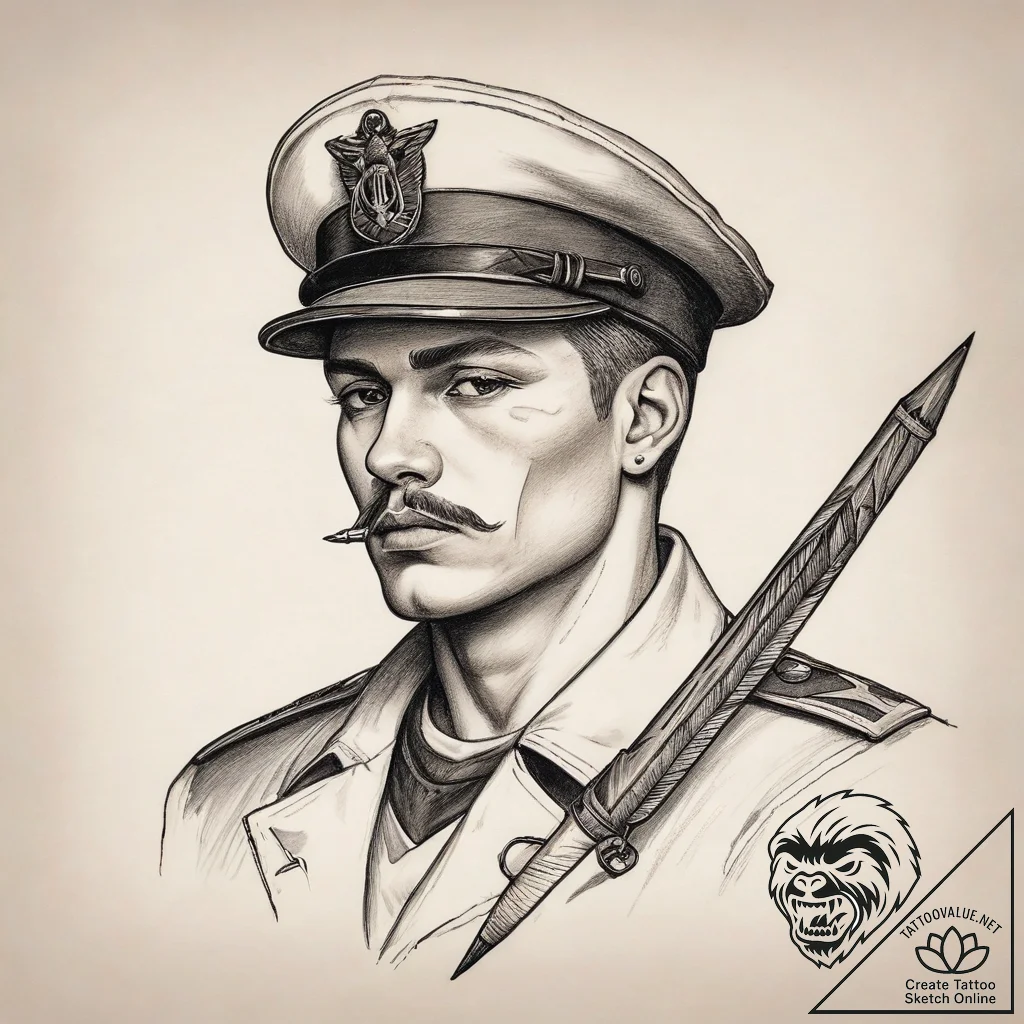 Tattoo sketch soldier with a pencil, tattoo d... - tattoo sketch (№1758097141_0, 17.09.2025 08:19) — tattoovalue.net