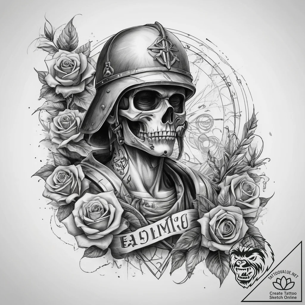 Tattoo sketch soldier with a scroll, concept... - tattoo sketch (№1758099530_0, 17.09.2025 08:58) — tattoovalue.net