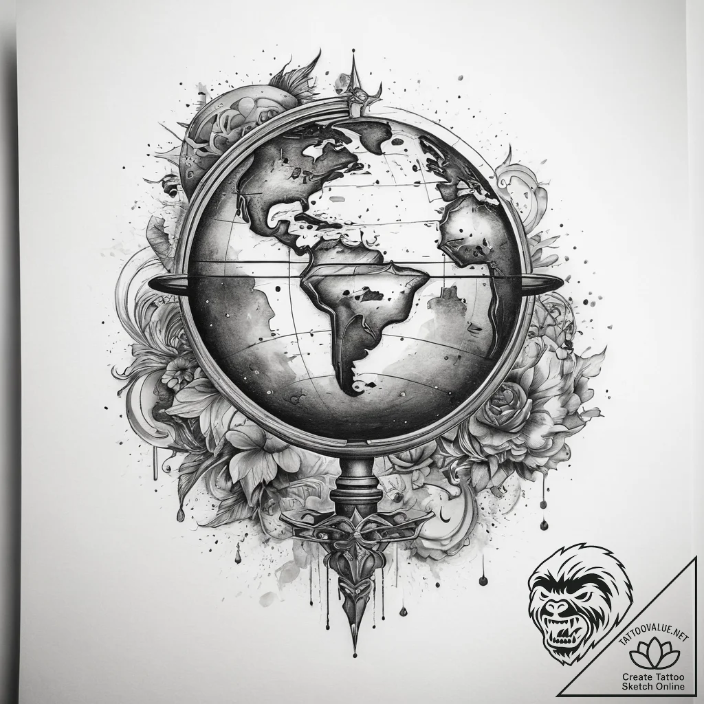 Tattoo sketch celestial globe, ink illustrati... - tattoo sketch (№1758099925_0, 17.09.2025 09:05) — tattoovalue.net